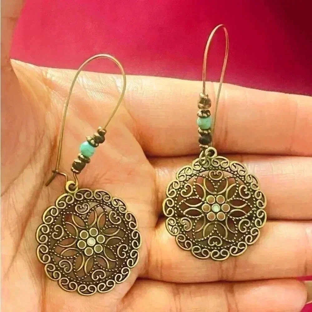 NEW Emery Rose bronze round metal drop earrings - Picture 4 of 5